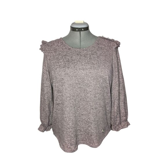 Women's Adrienne Vittadini Mauve Ruffle Soft Sweater, Size Large - Picture 1 of 8